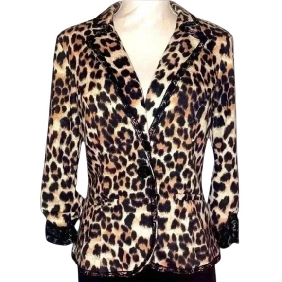 Wet Seal Jackets & Blazers - WET SEAL Fashion Jacket Black Tan Animal Leopard Print, Size Large